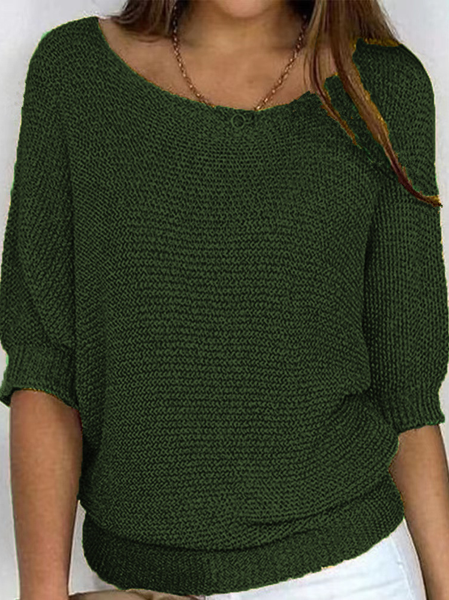 

Women Yarn/Wool Yarn Plain Three Quarter Sleeve Comfy Casual Sweater, Darkgreen, Sweaters