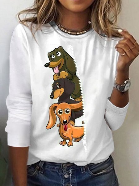 

Women's Long Sleeve Tee T-shirt Spring/Fall Dog Printing Jersey Crew Neck Daily Going Out Vintage Top White, Tops