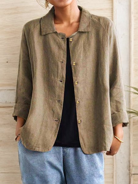 Casual Loose Cotton And Linen Shawl Collar Kimono