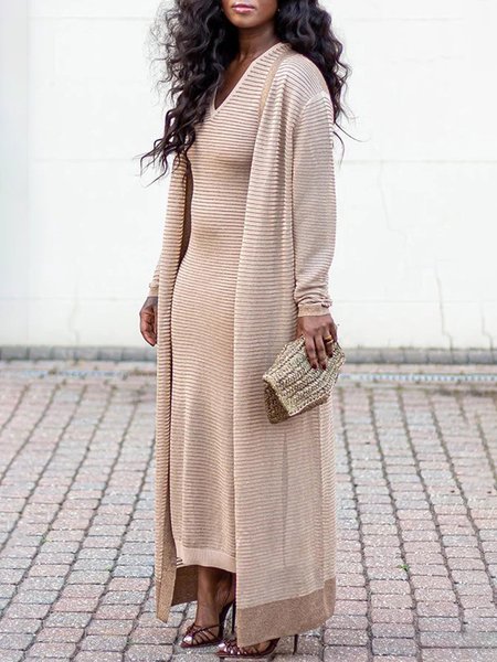 

Casual Regular Sleeve Pocket Stitching Loose Cardigan, As picture, Cardigans