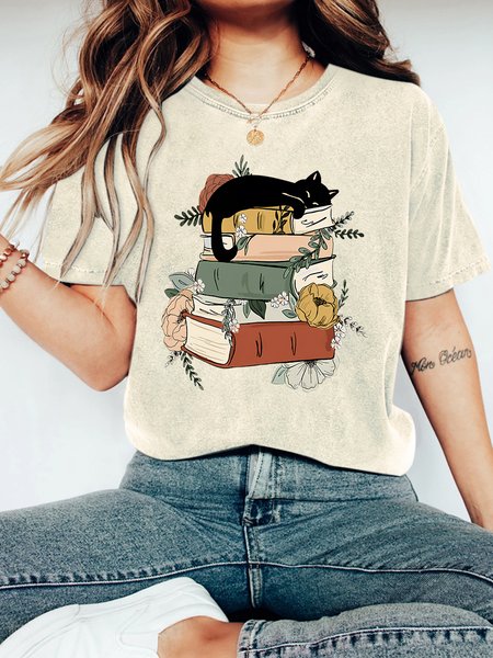 

Cat Book Vintage Distressed Shirt, Off white, T-shirts