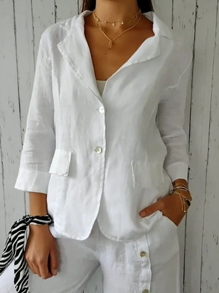 Women's Plain Regular Loose Blazer, White, Outerwear