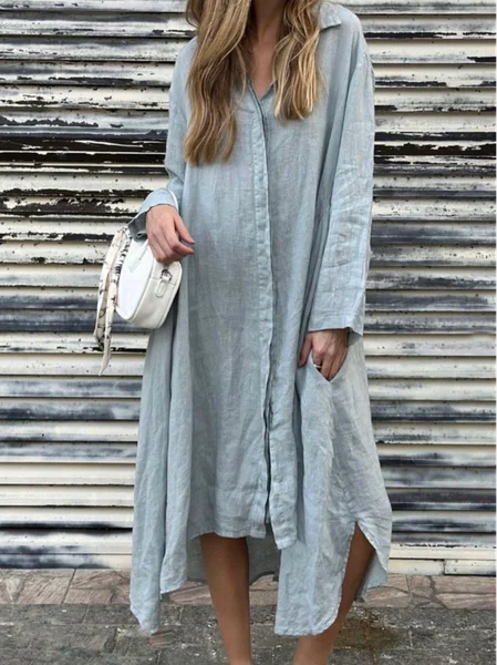 

Plain Shawl Collar Vacation Dress, Gray, Maxi Dresses