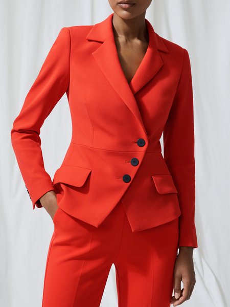 

Urban Plain Lapel Collar Buttoned Long Sleeve Blazer, Orange, Blazers