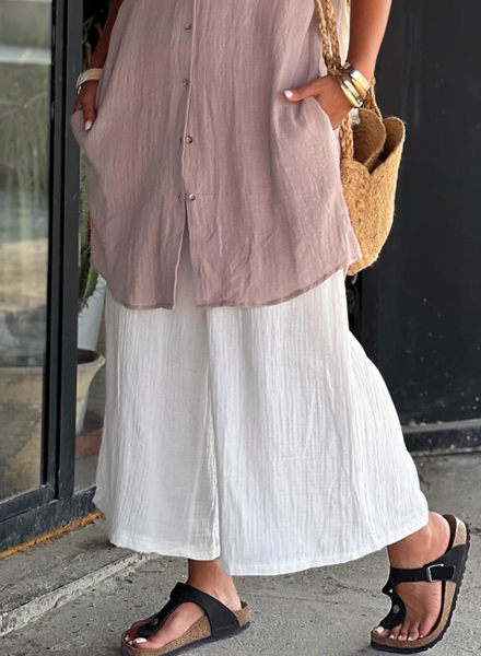 

Plain Loose Casual Pants, White, Pants