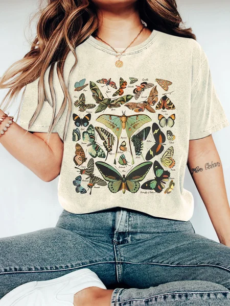 

Vintage Butterfly & Moth Vintage Distressed Shirt, Off white, T-shirts