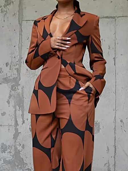 

Geometric Urban Regular Fit Lapel Collar Long Sleeve Regular Sleeve Blazer, As picture, Blazers