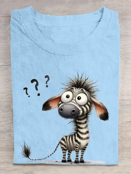 

Zebra Cotton Casual Loose T-Shirt, Sky blue, T-shirts