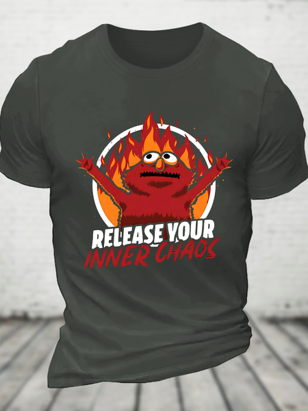 

Chaos Puppet Fire Cotton T-Shirt, Dark gray, Tops