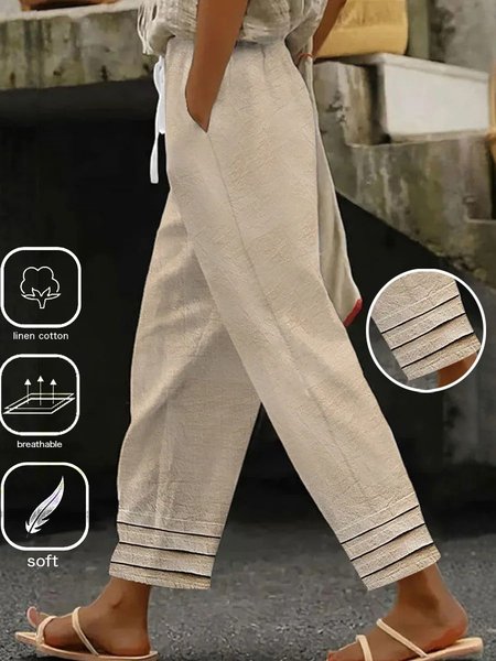 

Casual Plain Long Elastic Waist Pant, Khaki, Pants