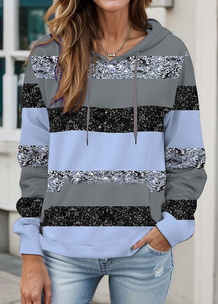 

Casual Hoodie Striped Sweatshirt, Blue, Sweaters