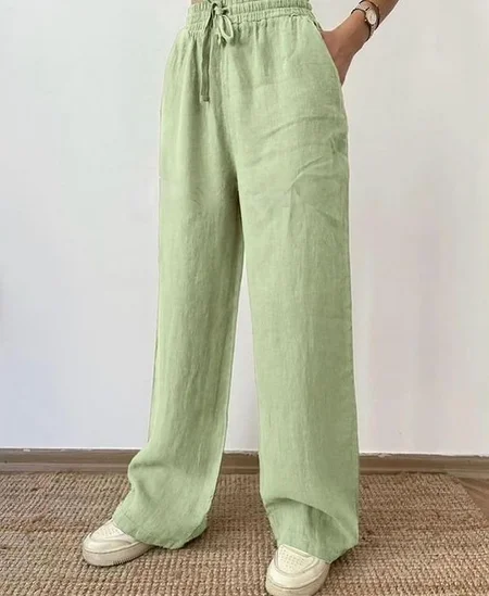 

Loose Plain Cotton Casual Pants, Green, Pants