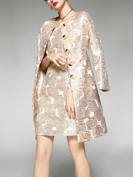 

Floral Elegant Regular Sleeve Regular Fit Trench Coat, As picture, Trench Coats