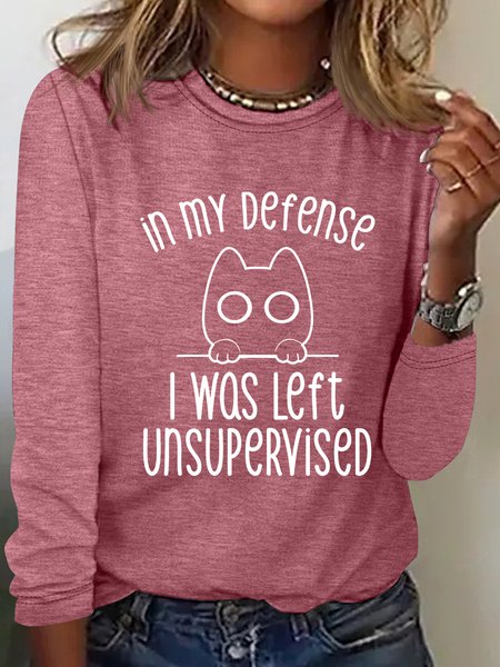 

In my Defense I Was Left Funny Cat Casual Long Sleeve Shirt, Watermelon, Long sleeves