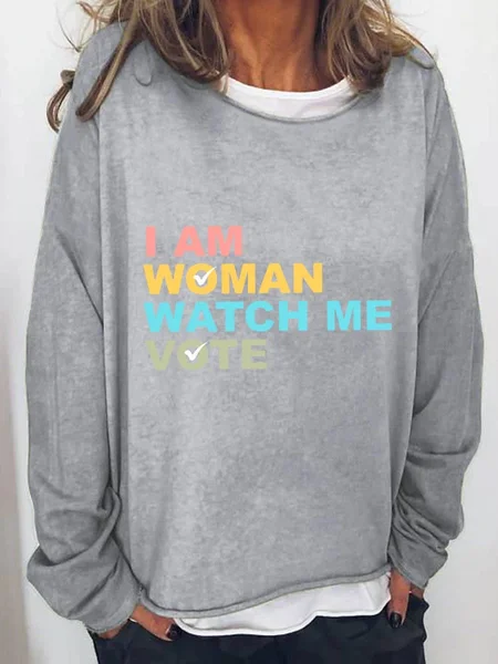 

Women's I Am Woman Watch Me Vote Print Sweatshirt, Gray, Hoodies&Sweatshirts