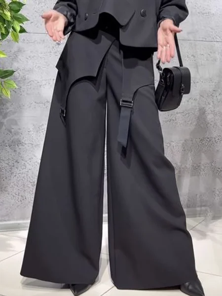 

Loose Pocket Urban Wide Leg Pants, Black, Pants