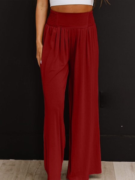 

Women's Trousers Elastic Waist Wide Leg Pants Daily Going Out Casual Scramble Cotton Plain Spring/Fall Pants, Wine red, Pants