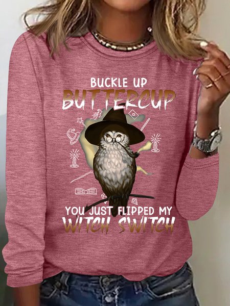 

Buckle Up You Just Fipped My Witch Switch Casual Long Sleeve Shirt, Watermelon, Long sleeves