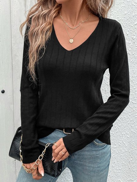 

Women Yarn/Wool Yarn Plain Long Sleeve Comfy Casual Sweater, Black, Sweaters