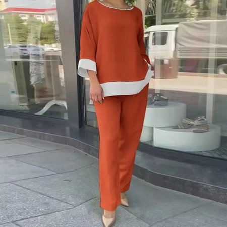 

Color Block Casual Two-Piece Set, Orange, Suits