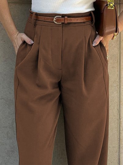 

Women's Trousers Turnip Pants Daily Going Out Urban Ruched Plain Spring/Fall Pants, Coffee, Pants
