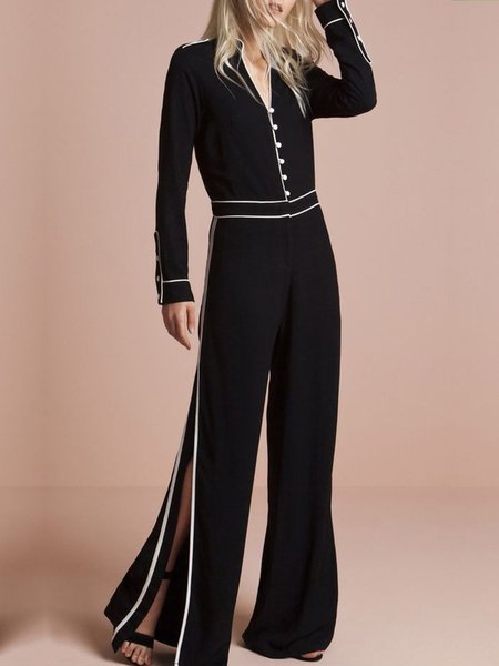 

Regular Fit Color Block Urban Long Sleeve Jumpsuit, Black, Jumpsuits