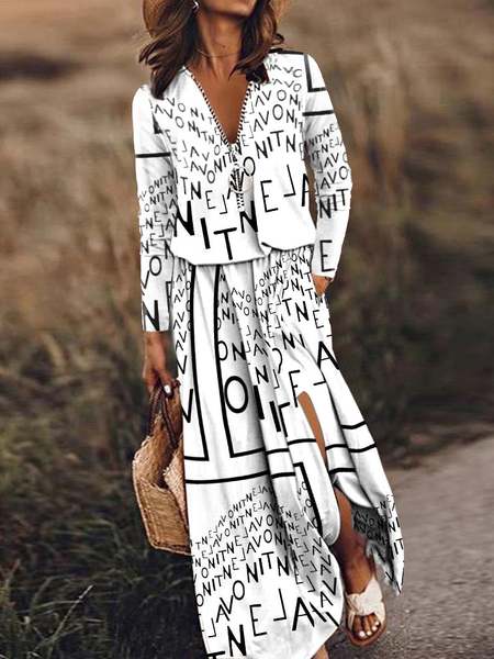 

Cotton And Linen Casual V Neck Zipper Dress With No, White, Maxi Dresses
