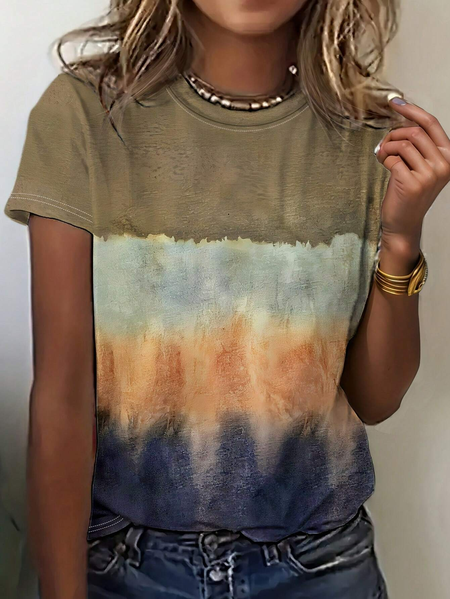 

Women's Short Sleeve Tee T-shirt Summer Gradient Pattern Printing Jersey Crew Neck Daily Going Out Vintage Top Khaki, T-Shirts