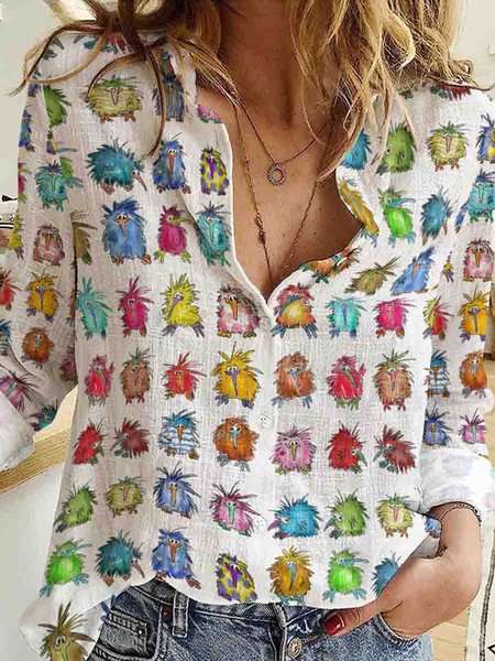 

Long Sleeve Animal Regular Loose Shirt For Women, Multicolor, Shirts