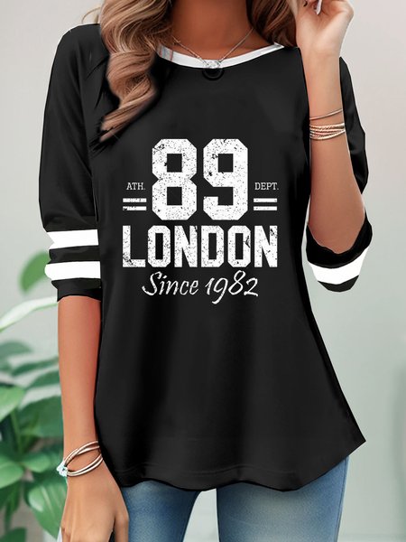 

Casual Text Letters Crew Neck Long Sleeve T-shirt, Black, Blouses