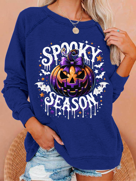 

Spooky Season Text Letters Crew Neck Casual Sweatshirt, Dark blue, Hoodies&Sweatshirts