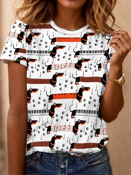 

Vintage Dog Crew Neck Short Sleeve T-shirt, White, T-shirts