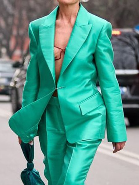 

Regular Sleeve Pocket Stitching Elegant Lapel Collar Regular Fit Blazer, Mint, Blazers