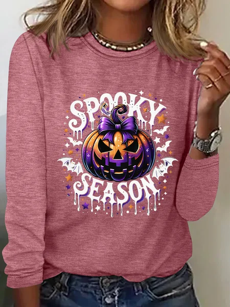 

Spooky Season Casual Long Sleeve Shirt, Watermelon, Long sleeves