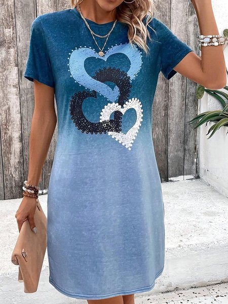 

Women's Short Sleeve Summer Ombre Printing Jersey Dress Crew Neck Daily Going Out Casual Mini H-Line TUNIC Blue, Casual Dresses