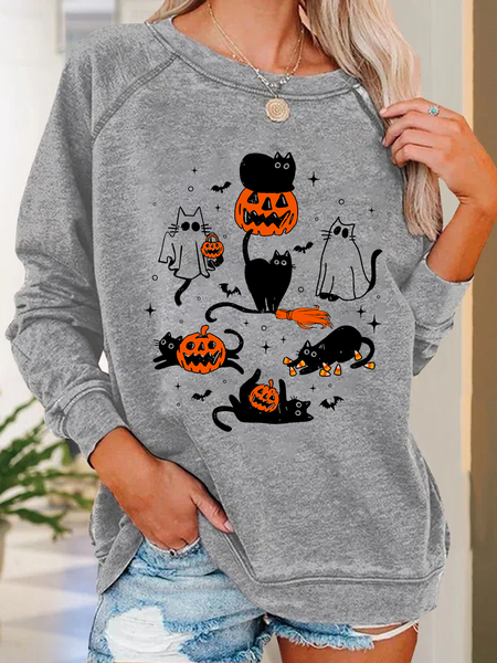

Cute Halloween Ghost Boo Cat Casual Sweatshirt, Light gray, Hoodies&Sweatshirts