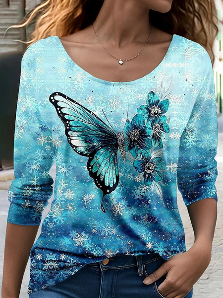 

Casual Floral Crew Neck Long Sleeve T-shirt, Green, T-shirts