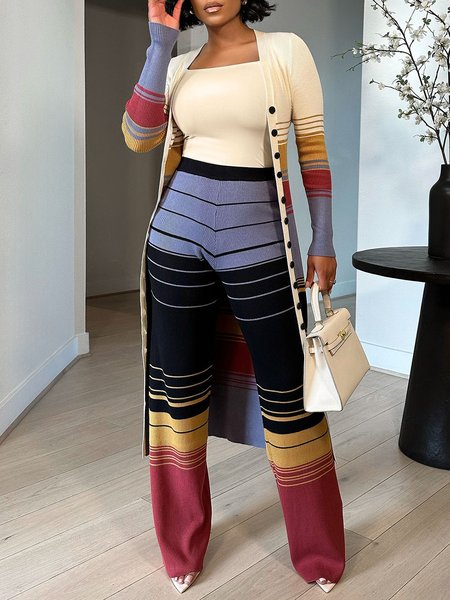 

Urban Striped Color Block Loose Cardigan, As picture, Cardigans