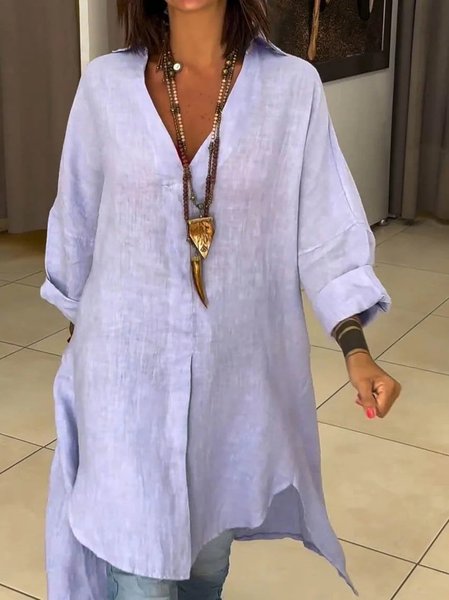 

Shirt Collar Long Sleeve Ombre Regular Loose Shirt For Women, Light purple, Shirts