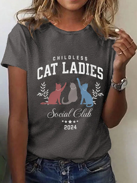 

Women's Childless Cat Lady Print Crew Neck T-Shirt, Deep gray, T-shirts