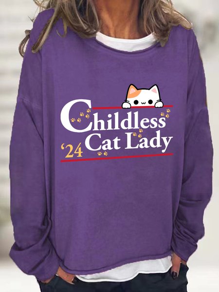 

2024 Childless Cat Lady Casual Sweatshirt, Deep purple, Hoodies&Sweatshirts