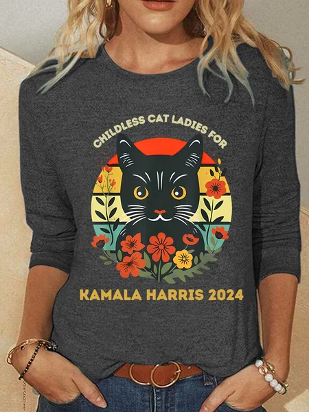 

Vintage Childless Cat Ladies For Kamala Harris 2024 Election Casual Long Sleeve Shirt, Deep gray, Long sleeves