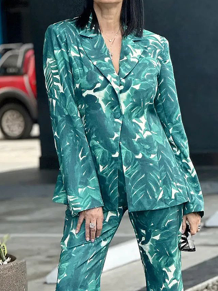

Urban Lapel Collar Long Sleeve Loose Regular Sleeve Blazer, Green, Blazers
