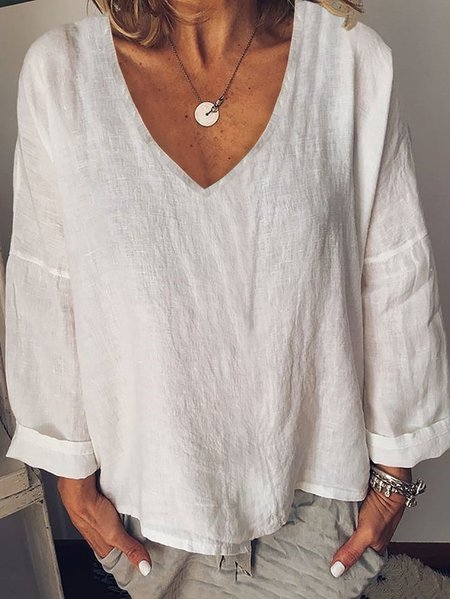 

Plain Casual Loose Blouse, White, Long/Full Length Sleeve