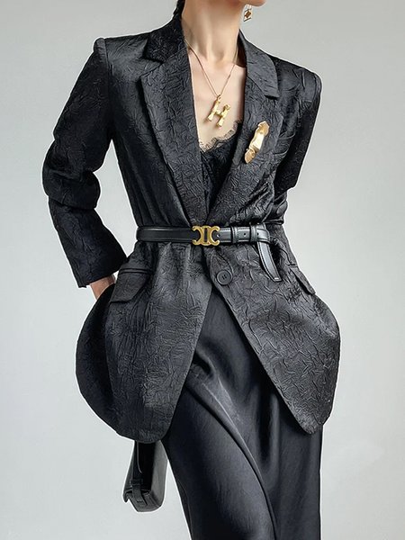 

Plain Lapel Collar Regular Fit Regular Sleeve Elegant Blazer, Black, Blazers