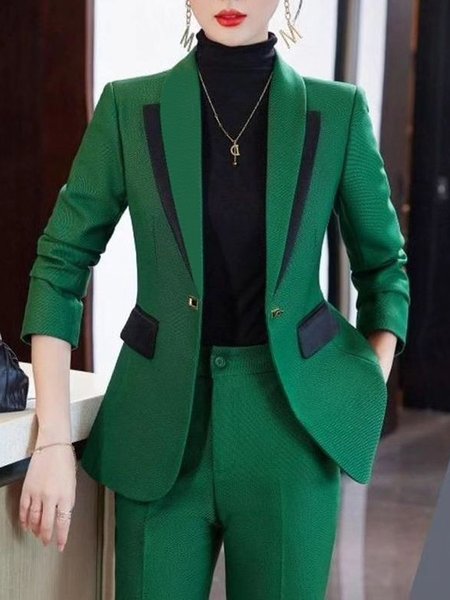

Long Sleeve Regular Fit Color Block Urban Blazer, Green, Blazers