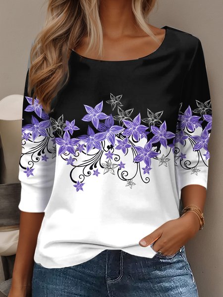 

Women's Long Sleeve Tee T-shirt Spring/Fall Floral Jersey Crew Neck Daily Going Out Casual Top Black, T-Shirts