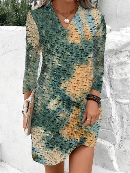 

Women's Long Sleeve Summer Ombre Printing Jersey Dress V Neck Daily Going Out Casual Midi A-Line TUNIC Green, Casual Dresses