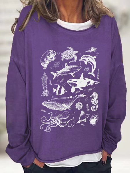 

Vintage 90s Tattoo Sea Animal Retro Ocean Nature Casual Sweatshirt, Deep purple, Hoodies&Sweatshirts
