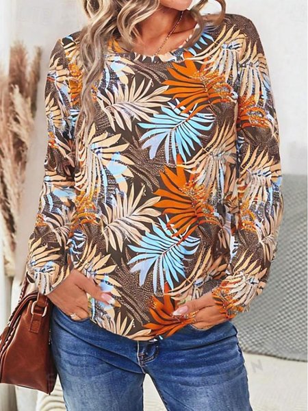 

Women's Long Sleeve Tee T-shirt Spring/Fall Plants Jersey Crew Neck Daily Going Out Casual Top flower, T-Shirts